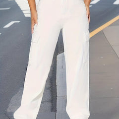 Flap Pockets Cargo Pants Loose Fit Non Stretch Y2K & Kpop Wide Legs Jeans