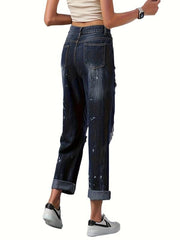 Ripped Holes Straight Jeans Loose Fit Distressed Denim Trousers