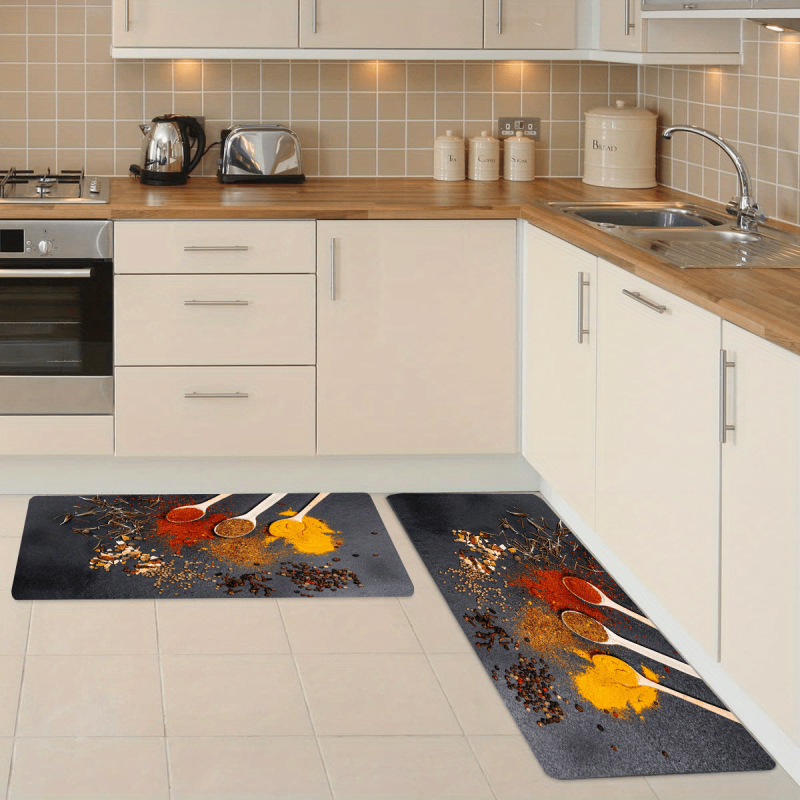 2pcs Cushioned Anti Fatigue Kitchen Rug Waterproof Non Slip Runner Bedside Rug