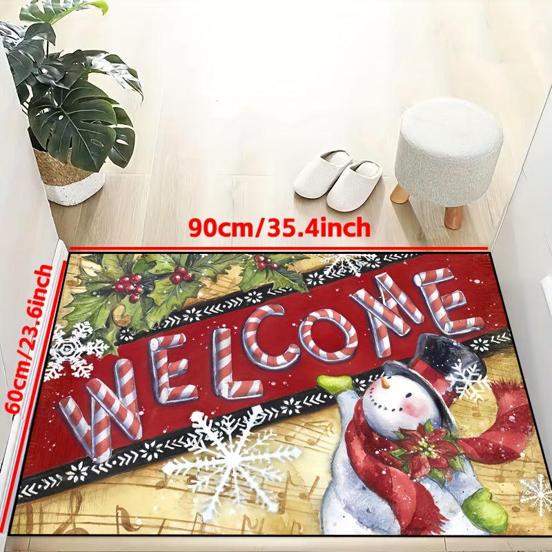 Christmas Snowman Welcome Door Mat Non Slip Indoor Rug Bedroom Decor