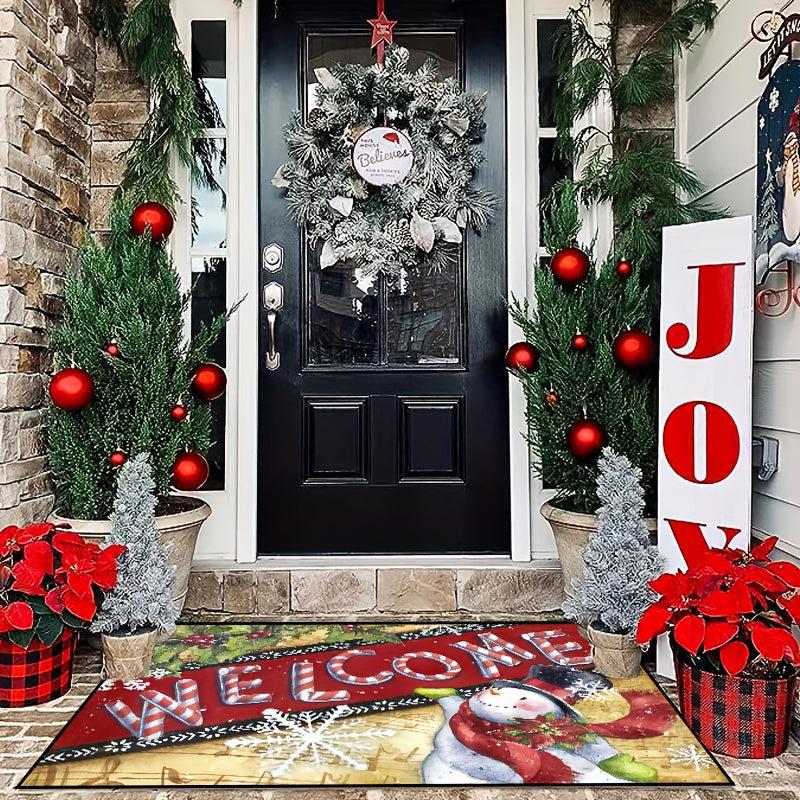 Christmas Snowman Welcome Door Mat Non Slip Indoor Rug Bedroom Decor