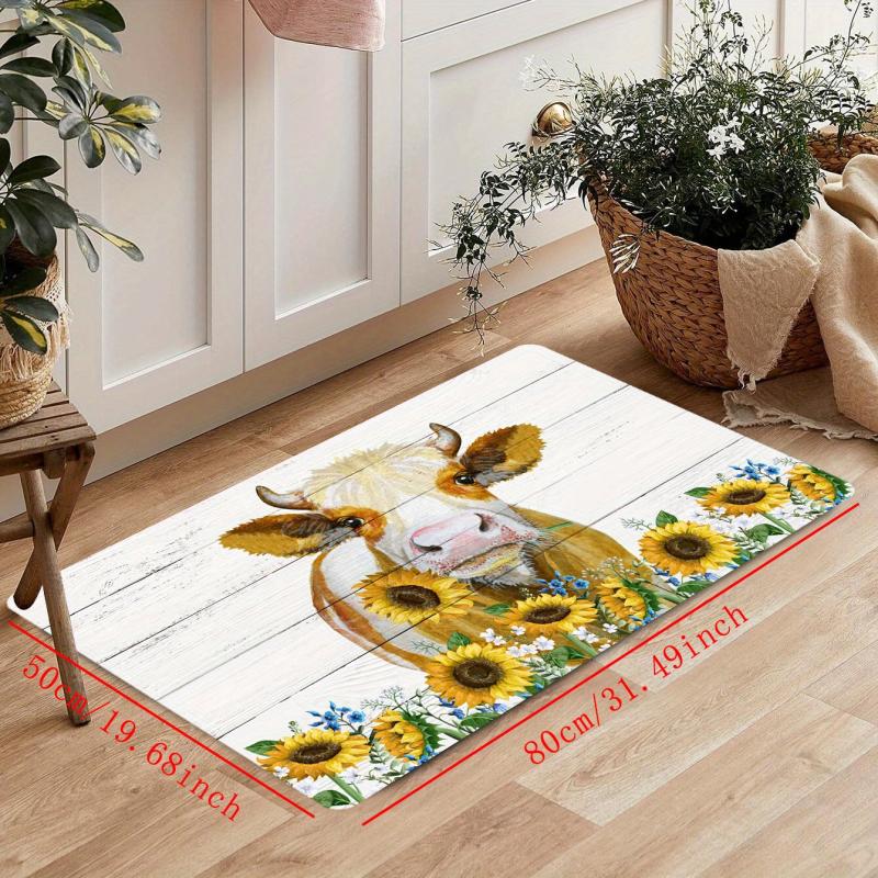 Rustic Sunflower Kitchen Floor Mat Anti Slip Hallway Balcon Polyester Carpet
