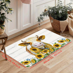 Rustic Sunflower Kitchen Floor Mat Anti Slip Hallway Balcon Polyester Carpet