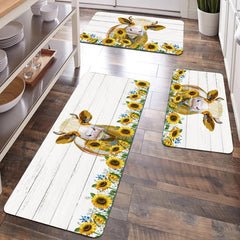 Rustic Sunflower Kitchen Floor Mat Anti Slip Hallway Balcon Polyester Carpet