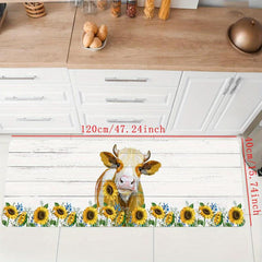 Rustic Sunflower Kitchen Floor Mat Anti Slip Hallway Balcon Polyester Carpet