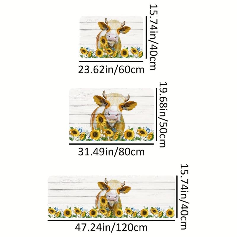 Rustic Sunflower Kitchen Floor Mat Anti Slip Hallway Balcon Polyester Carpet