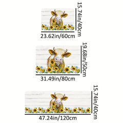 Rustic Sunflower Kitchen Floor Mat Anti Slip Hallway Balcon Polyester Carpet