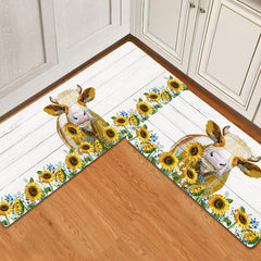 Rustic Sunflower Kitchen Floor Mat Anti Slip Hallway Balcon Polyester Carpet