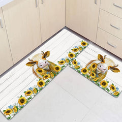 Rustic Sunflower Kitchen Floor Mat Anti Slip Hallway Balcon Polyester Carpet