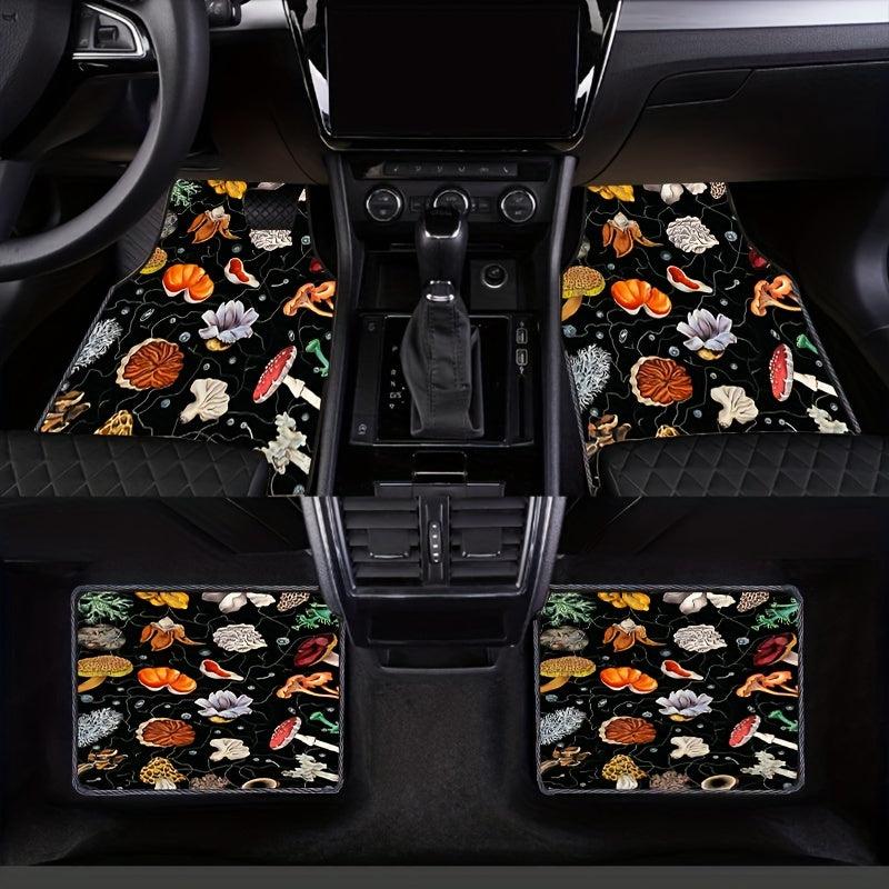4pcs Plant Print Car Floor Mat Anti Slip All weather Car Protector