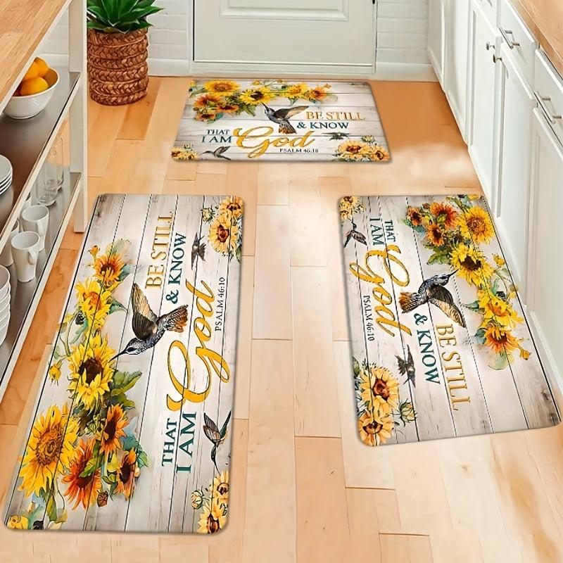 Anti Fatigue Kitchen Mat Sunflowers Rustic Anti Slip Carpet Absorbent Bath Mat