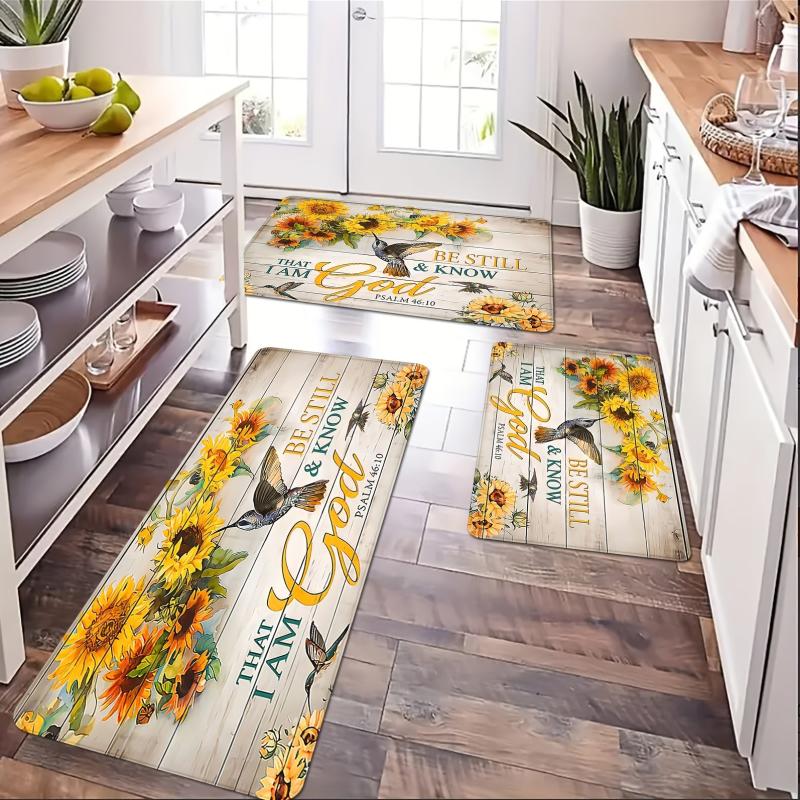 Anti Fatigue Kitchen Mat Sunflowers Rustic Anti Slip Carpet Absorbent Bath Mat