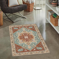 Bohemian Traditional Area Rug Stain Resistant Washable Low Pile Non Slip Rug