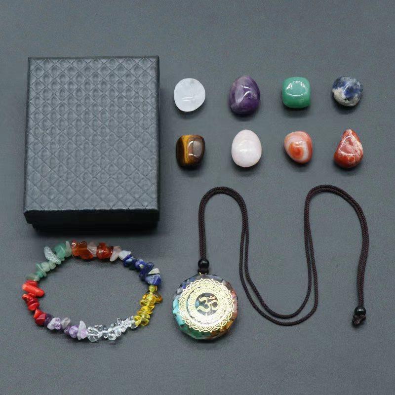 7pcs Amethyst Crystal Chakra Necklace Set Resin Jewelry Healing Meditation Yoga