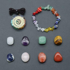 7pcs Amethyst Crystal Chakra Necklace Set Resin Jewelry Healing Meditation Yoga