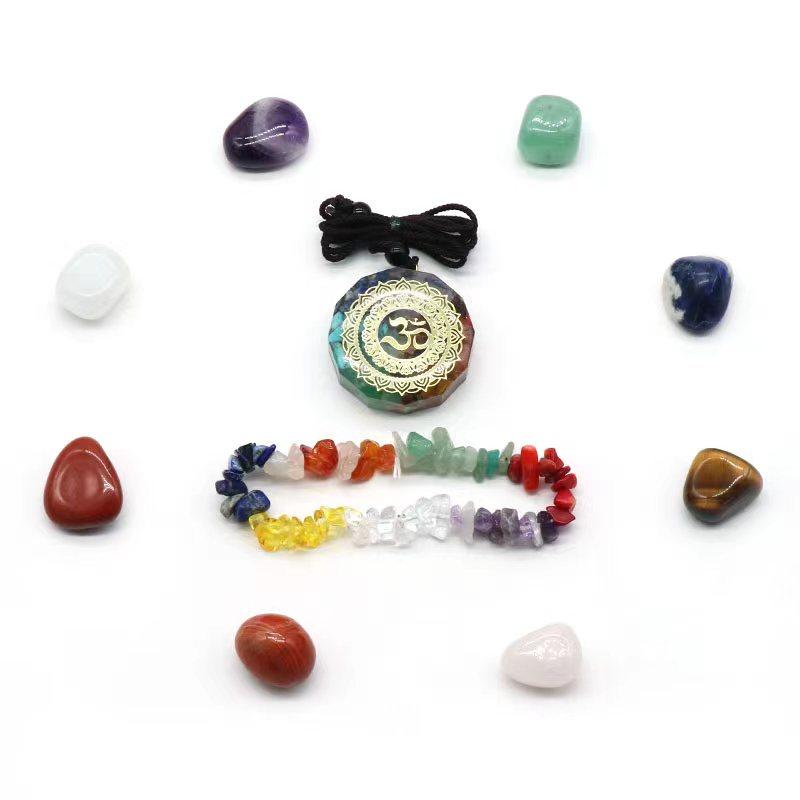 7pcs Amethyst Crystal Chakra Necklace Set Resin Jewelry Healing Meditation Yoga