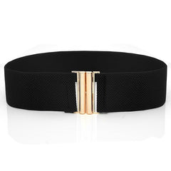 Elastic Wide Belts Golden Buckle Casual Waistband Dress Coat Girdle