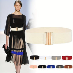 Elastic Wide Belts Golden Buckle Casual Waistband Dress Coat Girdle