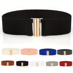 Elastic Wide Belts Golden Buckle Casual Waistband Dress Coat Girdle