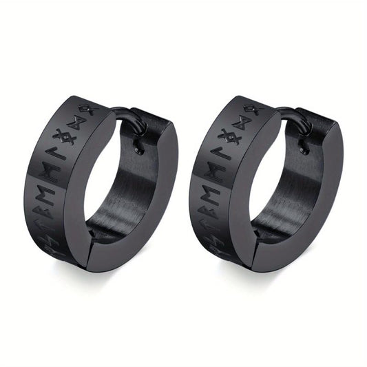 Vintage Viking Rune Hoop Earrings Gothic Stainless Steel 2pcs