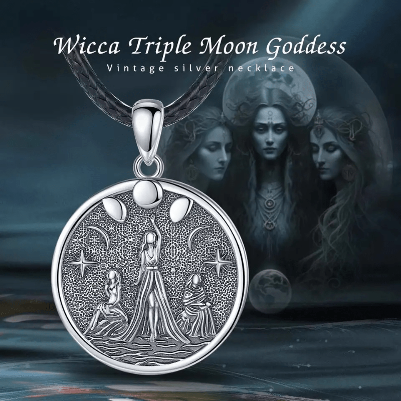 Wicca Triple Moon Goddess Necklace Vintage Charm Jewelry for Women