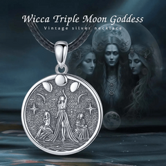 Wicca Triple Moon Goddess Necklace Vintage Charm Jewelry for Women
