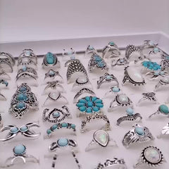 Boho Vintage Ring Set Emerald Stone Couple Ring Jewelry for Men and Women