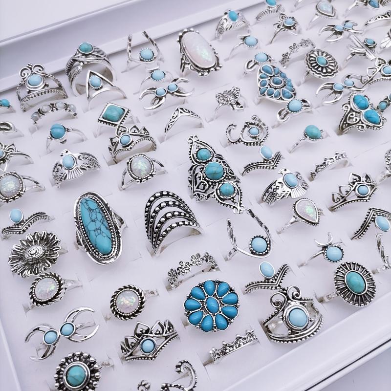 Boho Vintage Ring Set Emerald Stone Couple Ring Jewelry for Men and Women