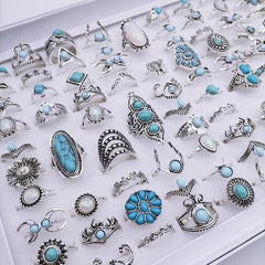 Boho Vintage Ring Set Emerald Stone Couple Ring Jewelry for Men and Women