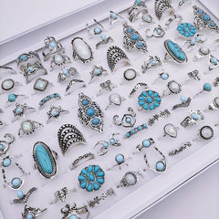 Boho Vintage Ring Set Emerald Stone Couple Ring Jewelry for Men and Women