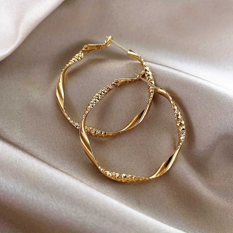 Golden Twisted Hoop Earrings Iron Jewelry Daily Wear Female Gift