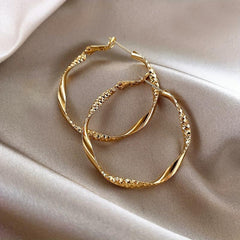Golden Twisted Hoop Earrings Iron Jewelry Daily Wear Female Gift