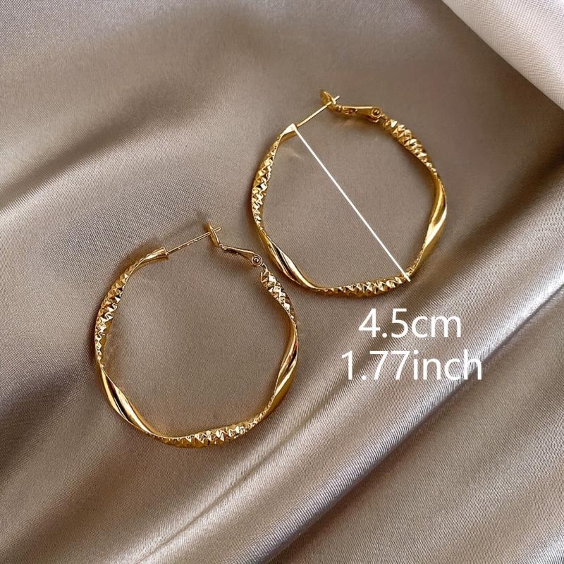 Golden Twisted Hoop Earrings Iron Jewelry Daily Wear Female Gift