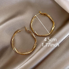 Golden Twisted Hoop Earrings Iron Jewelry Daily Wear Female Gift