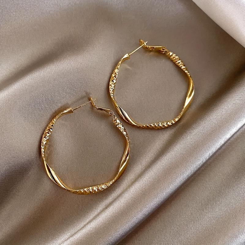 Golden Twisted Hoop Earrings Iron Jewelry Daily Wear Female Gift