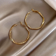 Golden Twisted Hoop Earrings Iron Jewelry Daily Wear Female Gift