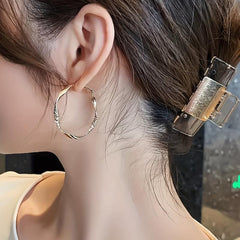 Golden Twisted Hoop Earrings Iron Jewelry Daily Wear Female Gift