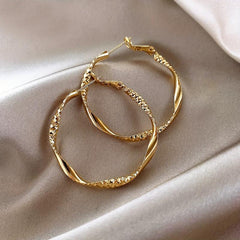 Golden Twisted Hoop Earrings Iron Jewelry Daily Wear Female Gift