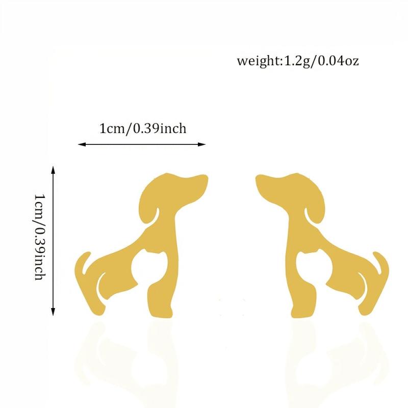 Heart Dog Shape Stud Earrings 18K Plated Stainless Steel Style Earrings Jewelry