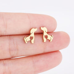Heart Dog Shape Stud Earrings 18K Plated Stainless Steel Style Earrings Jewelry