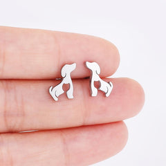 Heart Dog Shape Stud Earrings 18K Plated Stainless Steel Style Earrings Jewelry