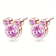 925 Silver Mouse Zircon Stud Earrings for Women Girls