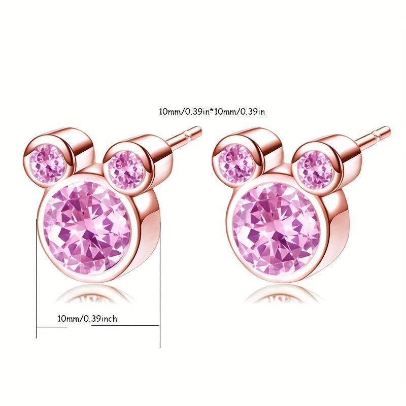 925 Silver Mouse Zircon Stud Earrings for Women Girls