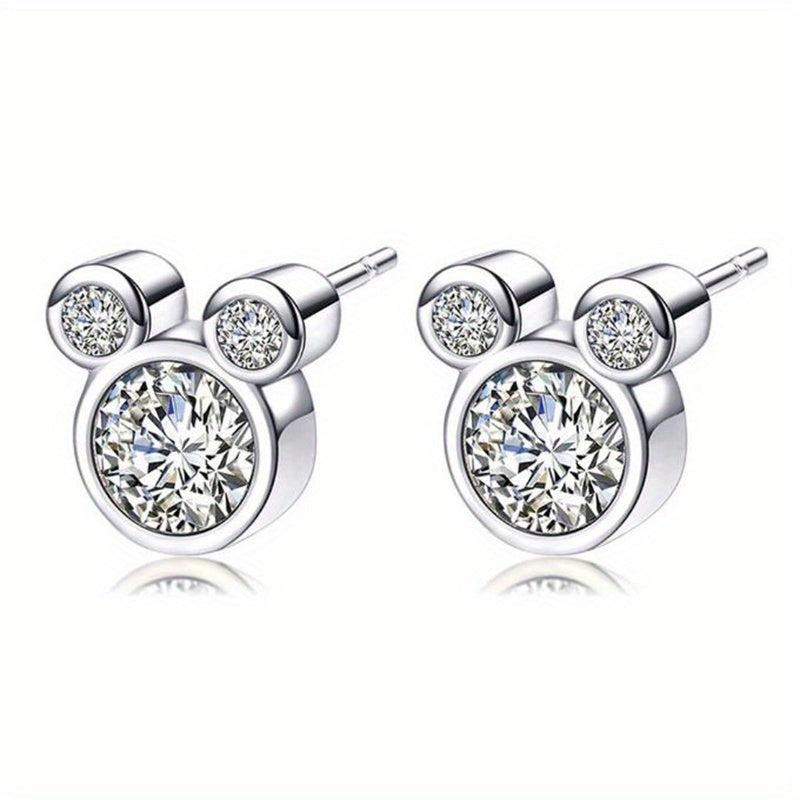 925 Silver Mouse Zircon Stud Earrings for Women Girls