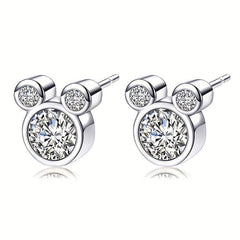 925 Silver Mouse Zircon Stud Earrings for Women Girls