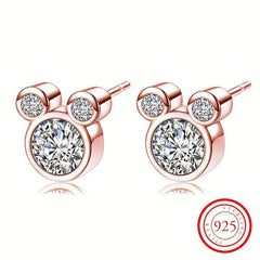 925 Silver Mouse Zircon Stud Earrings for Women Girls
