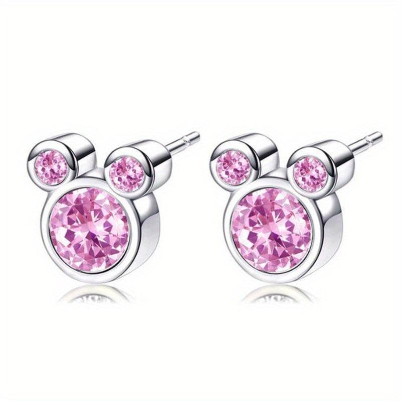 925 Silver Mouse Zircon Stud Earrings for Women Girls