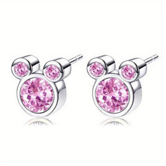 925 Silver Mouse Zircon Stud Earrings for Women Girls