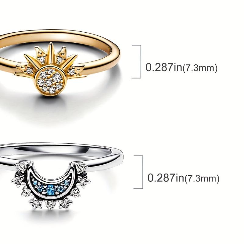 925 Silver Promise Ring Moon Sun Zircon Wedding Ring Young Couples Sizes