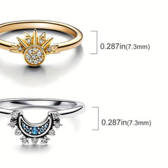 925 Silver Promise Ring Moon Sun Zircon Wedding Ring Young Couples Sizes